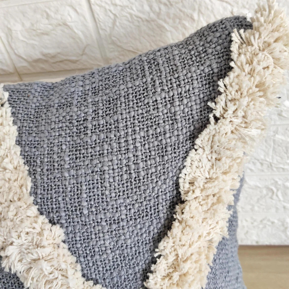 Grey & Ivory Handtufted Cotton Cushion Cover