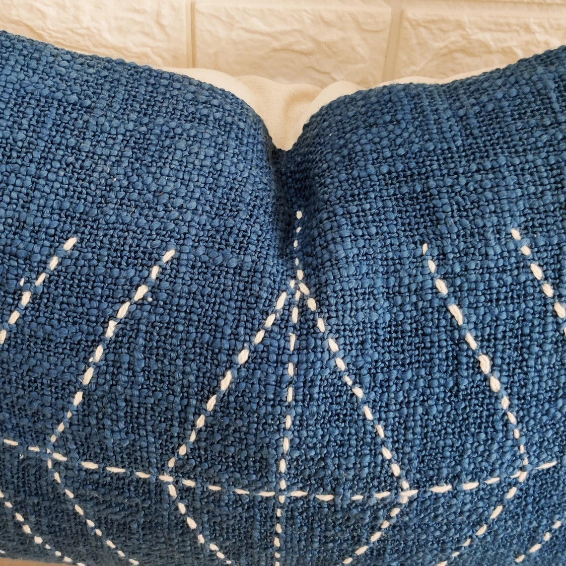 Blue Natural Raw Cotton Hand Dyed Fabric Hand Stitches Hand Kantha Pillow Cover