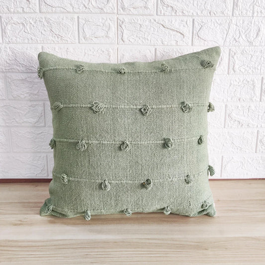 Olive Green Natural Raw Cotton Hand Loom Woven Textured Fabric Cushion Covers