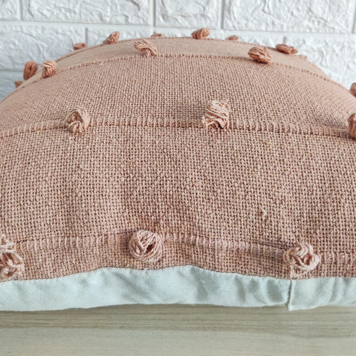 Blush Pink Natural Raw Cotton Hand Loom Woven Textured Fabric Cushion Cover