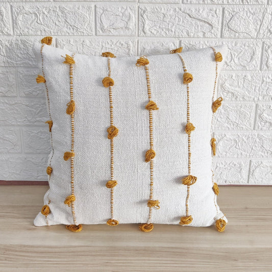 Mustard Yellow & Ivory Natural Raw Cotton Hand Loom Woven Textured Fabric Cushion Cover