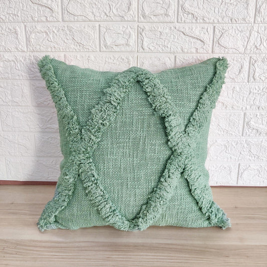 Sage Green Handtufted Cotton Cushion Cover
