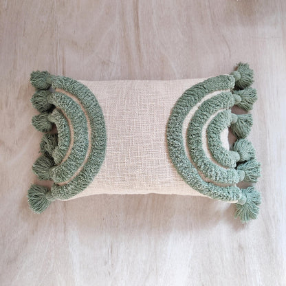 Ivory & Sage Green Tufted Boho Textured Cotton cushion cover
