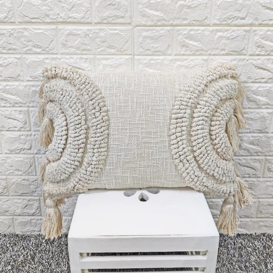 Ivory Tufted Boho Textured Cotton cushion cover