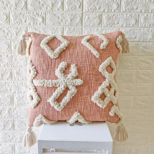 Blushed Pink Boho Tufted Cotton Cushion Cover