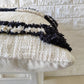Black and Ivory Embroidered Tufted Cotton Cushion Cover