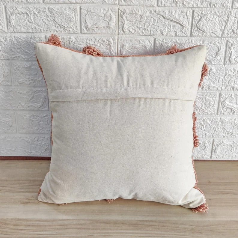 Blush Pink Embroidered Tufted Textured Cotton Cushion Cover