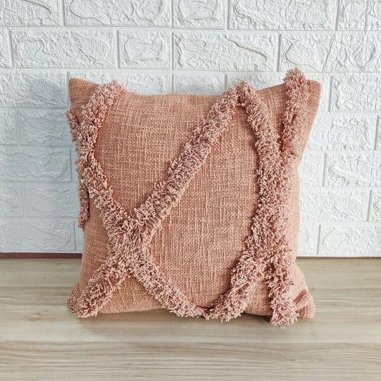 Blush Pink Embroidered Tufted Textured Cotton Cushion Cover