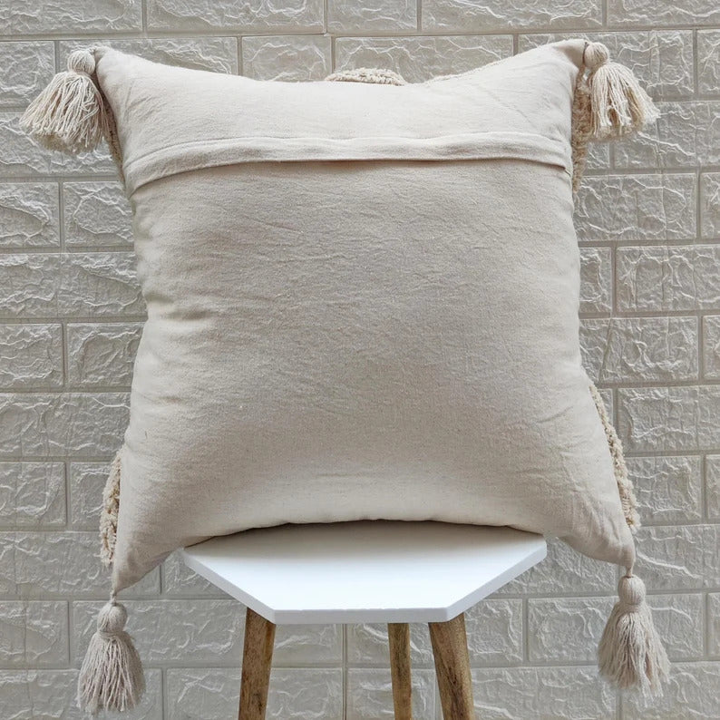 Ivory 100% Cotton Tufted Boho Cushion Cover