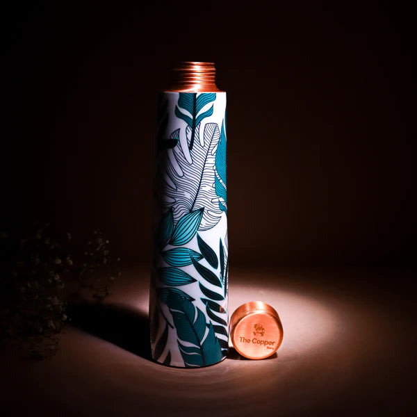 Serene Leaf Print Pure Copper Water Bottle