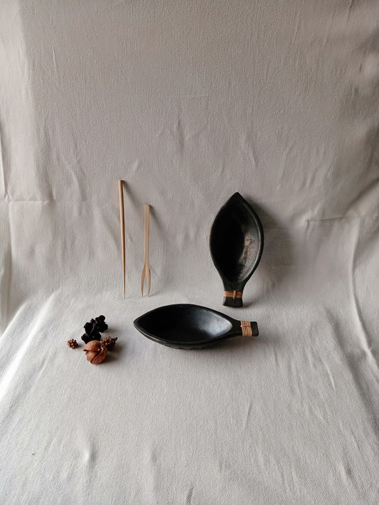 Longpi Black Pottery 'Matsya' Serving Bowls (Set of 2)