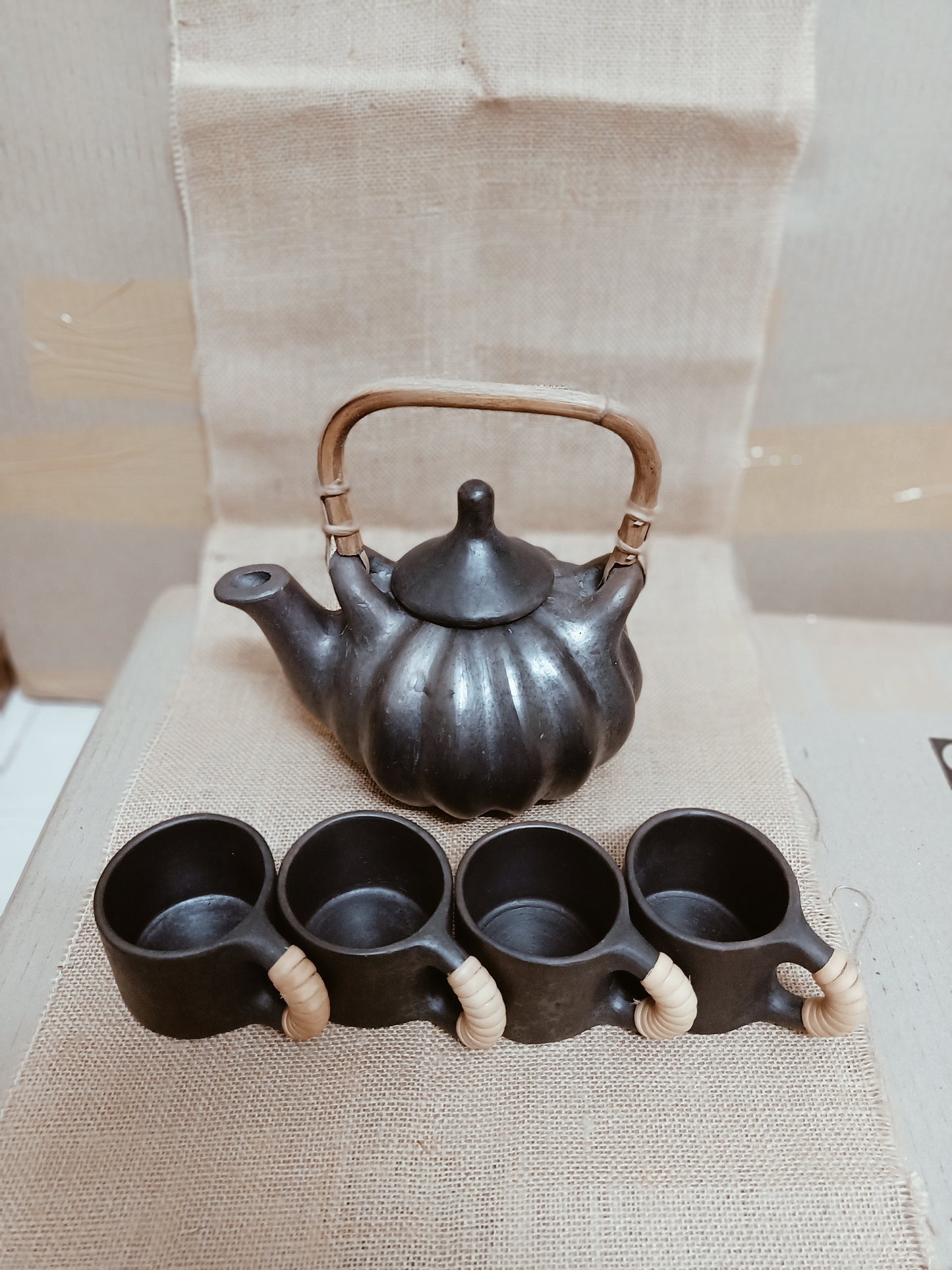 Longpi Black Pottery Pumpkin Teaset