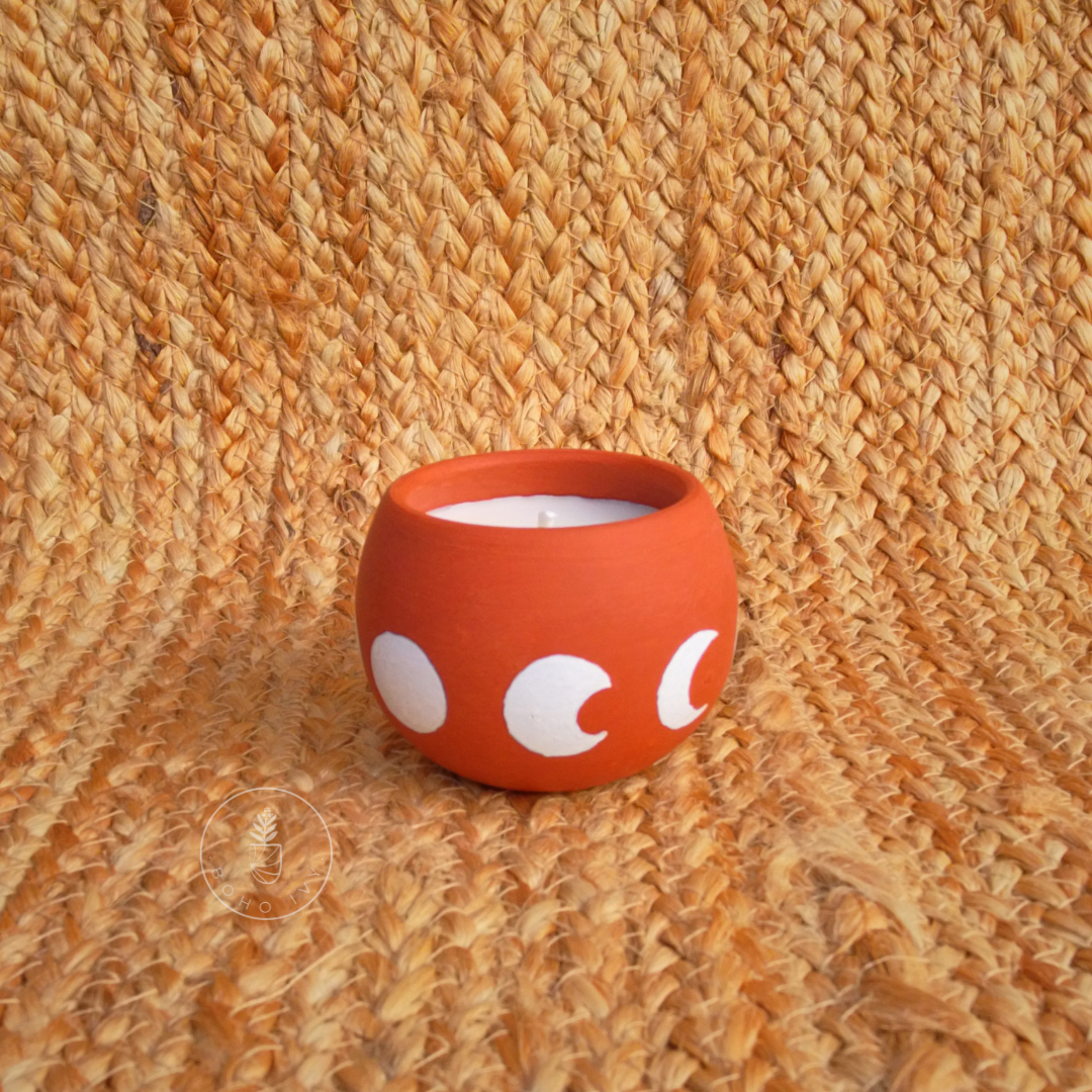 Hand Painted Terracotta Soy Wax Candle - Moon