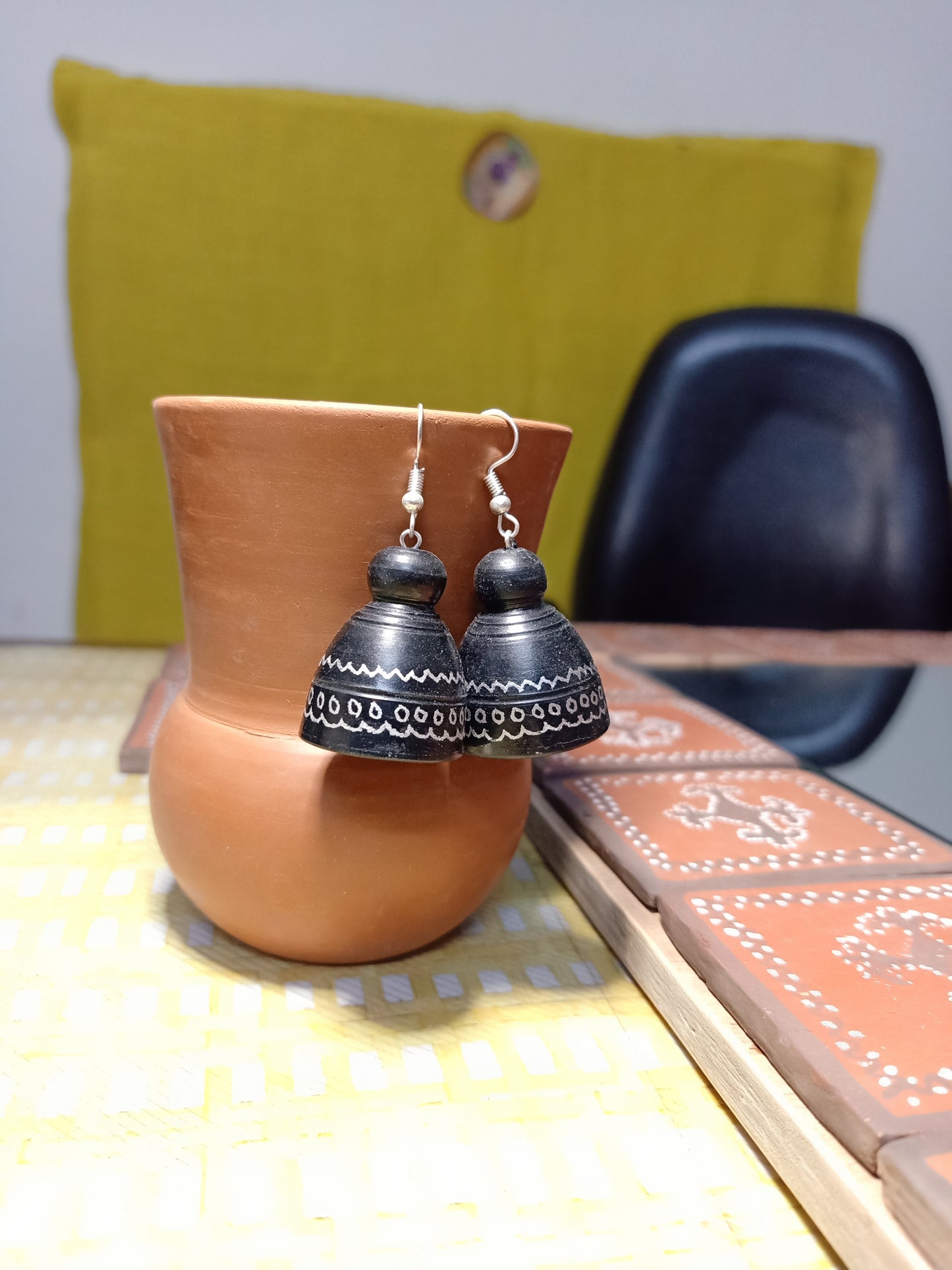 Nizamabad Black Pottery Craft Jhumki Earrings