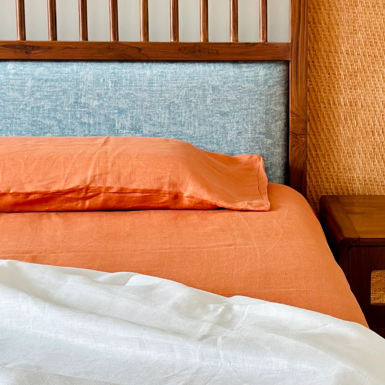 Rust Orange Hemp Bedsheet Set | Herringbone Weave - Sawera