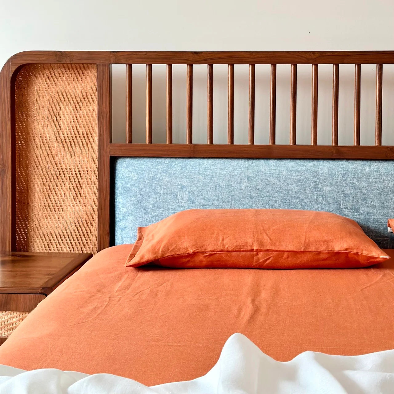 Rust Orange Hemp Bedsheet Set | Herringbone Weave - Sawera