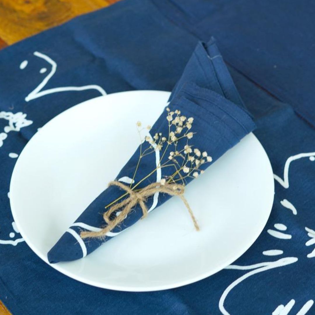 Prasoon Table Linen Set | Pure Hemp | Table Runner, Napkins and Placemats | Hand Printed in Small Batches