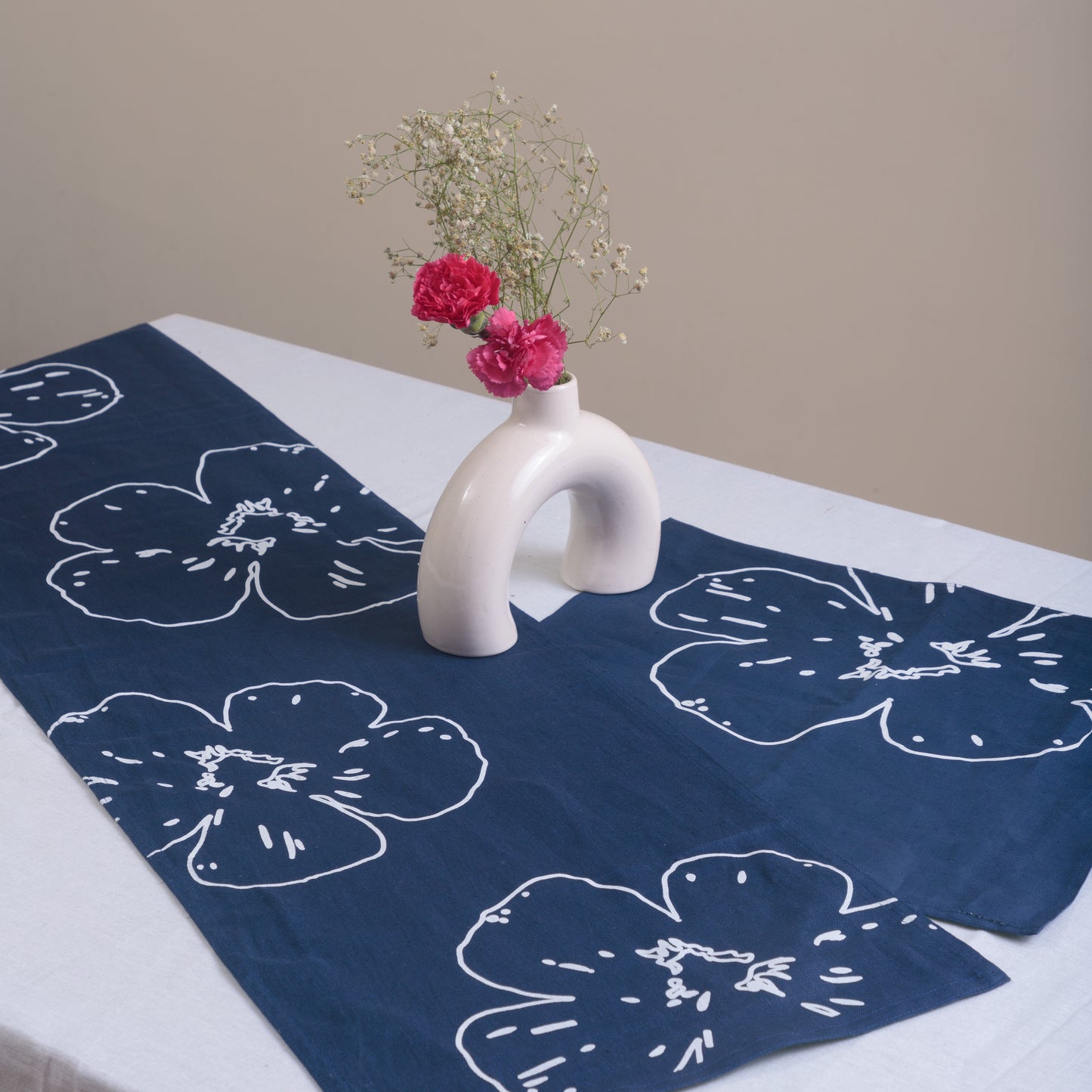 Prasoon Table Linen Set | Pure Hemp | Table Runner, Napkins and Placemats | Hand Printed in Small Batches