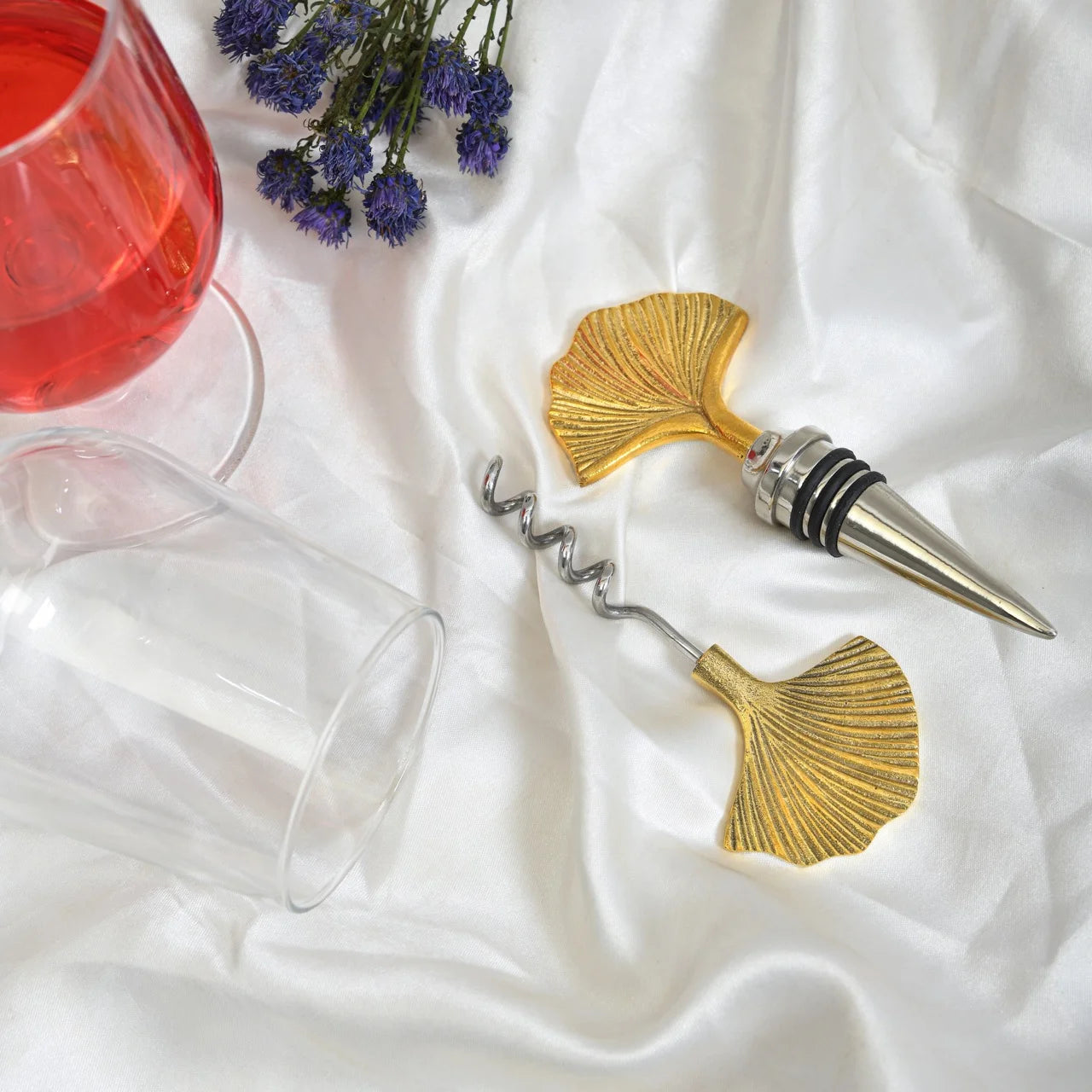 Seep Brass Wine Cork and Opener Set