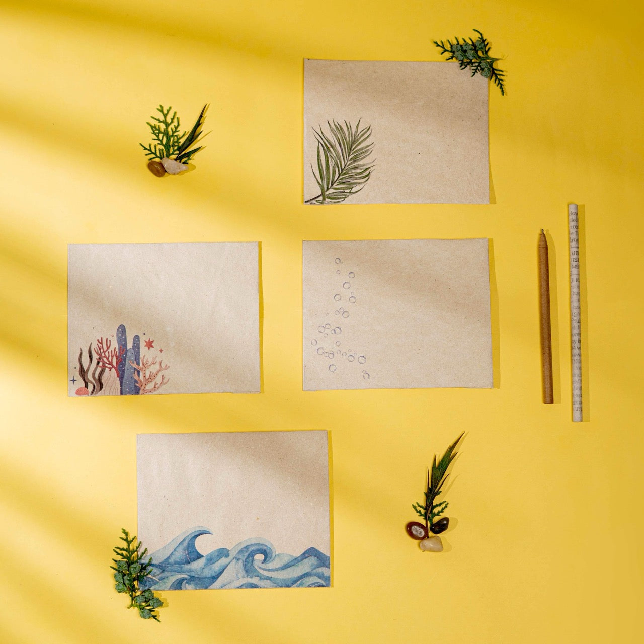 Samudra Hemp Paper Note Cards | Set of 5 Notecards and Envelopes