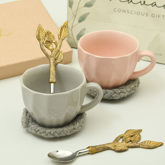 Tea for Two | Cups, coasters and brass spoons | Eco-friendly Gift Hamper