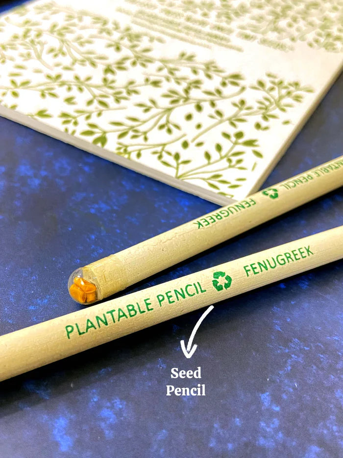 Plantable Stationery - Seed Diary, Seed Pens & Pencils in Zipper Pouch (Leafy Print)