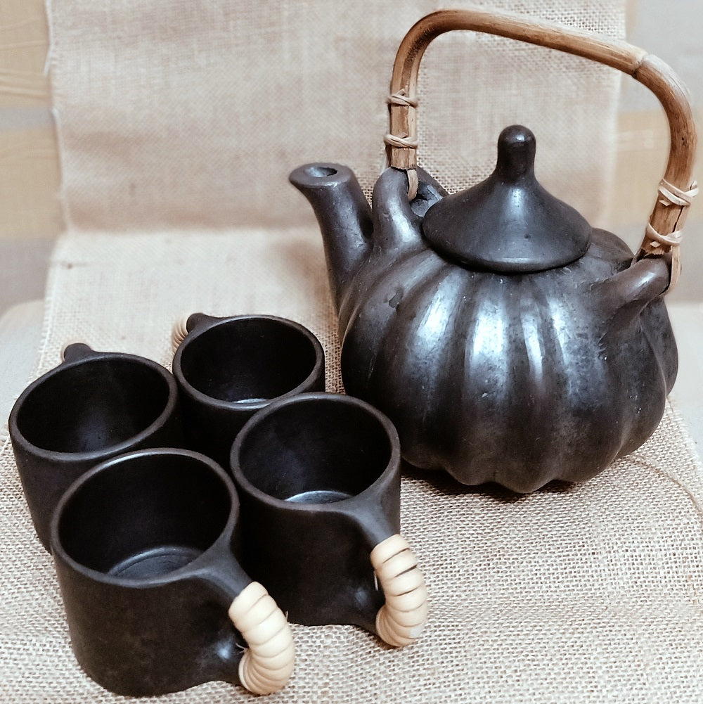 Longpi Black Pottery Pumpkin Teaset