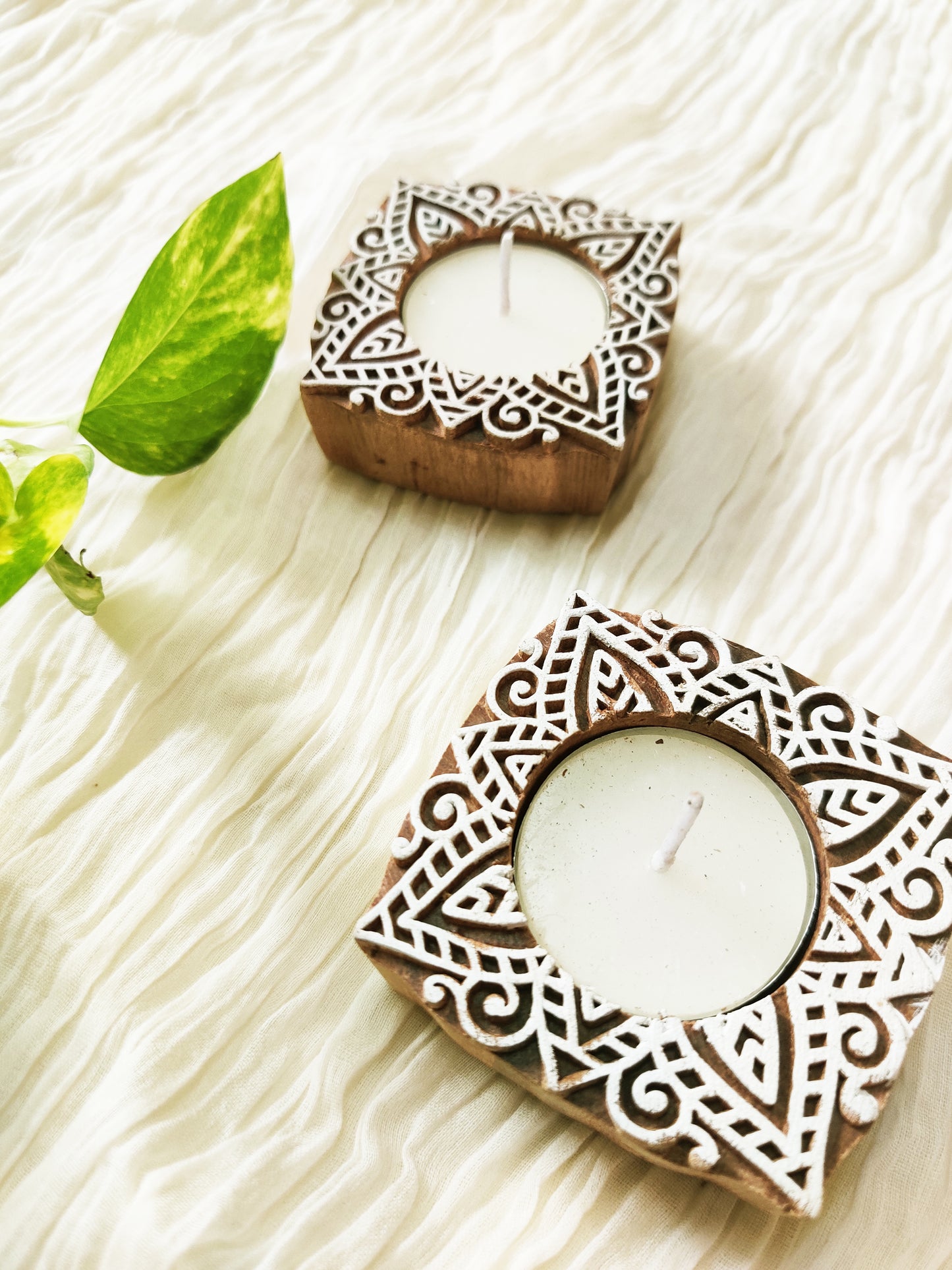 Handcrafted Wooden Tea light holders (Square) (Set of 2)