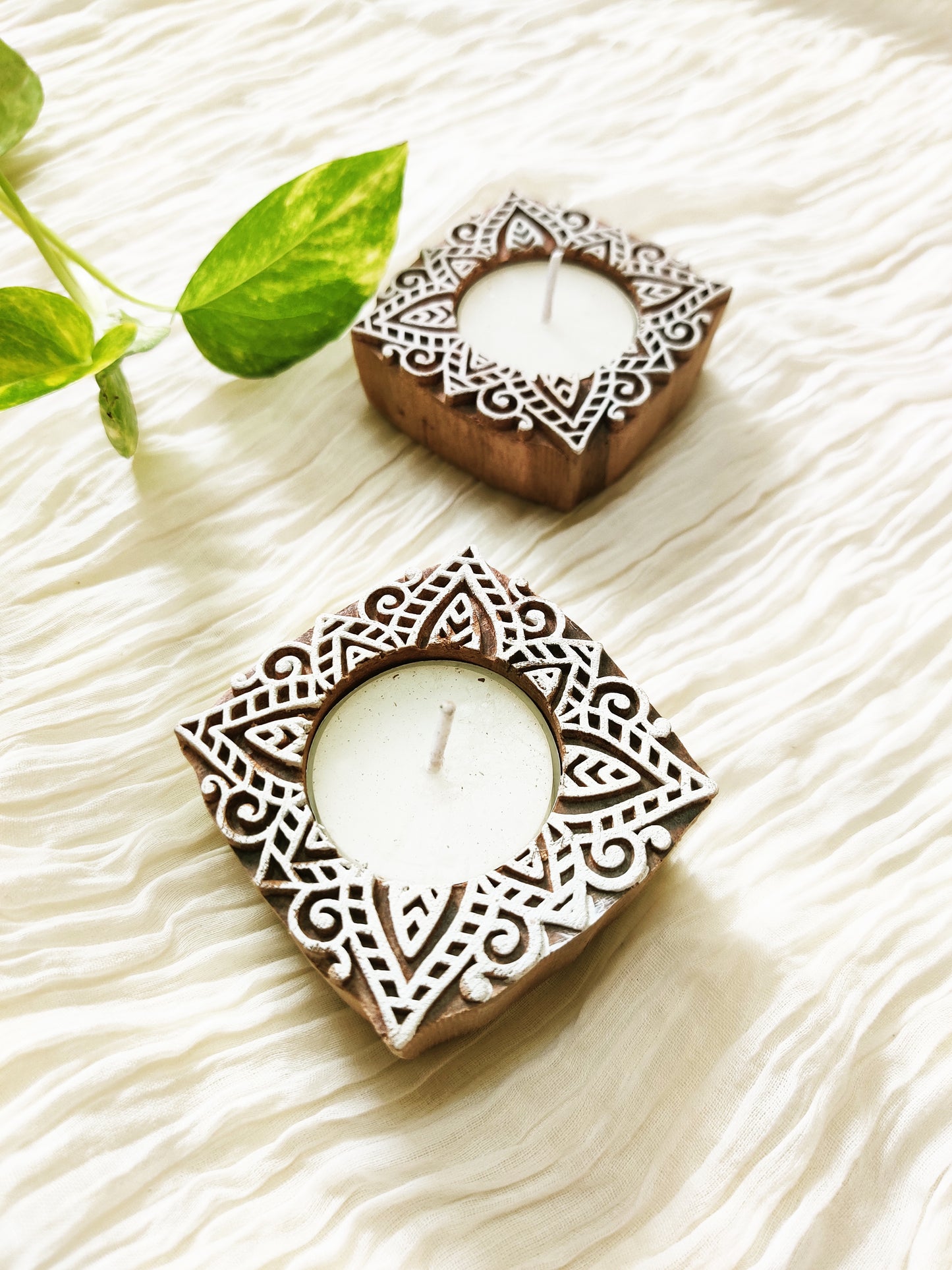 Handcrafted Wooden Tea light holders (Square) (Set of 2)