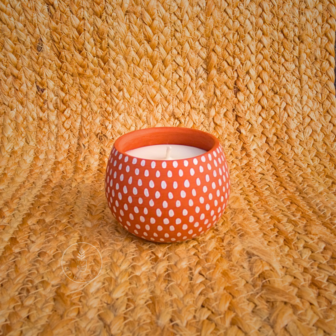 Hand Painted Terracotta Soy Wax Candle- Stars