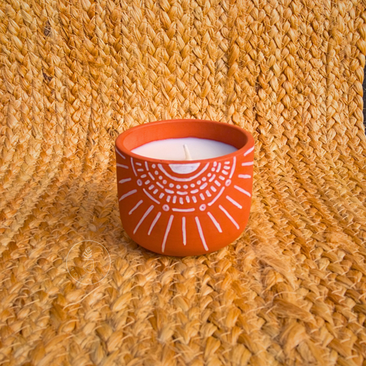 Hand Painted Terracotta Soy Wax Candle - Sun