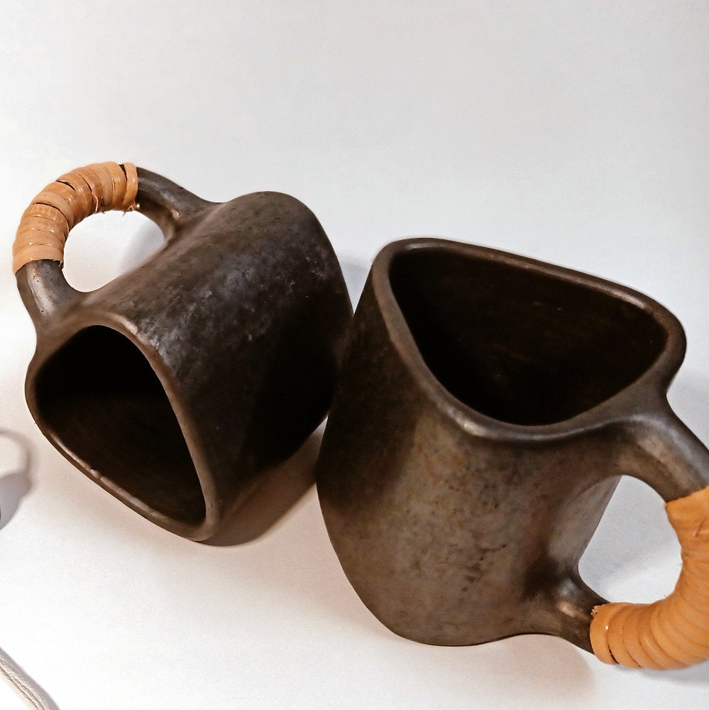 Longpi Black Pottery Trikon Coffee Mug Small (Set of 2)