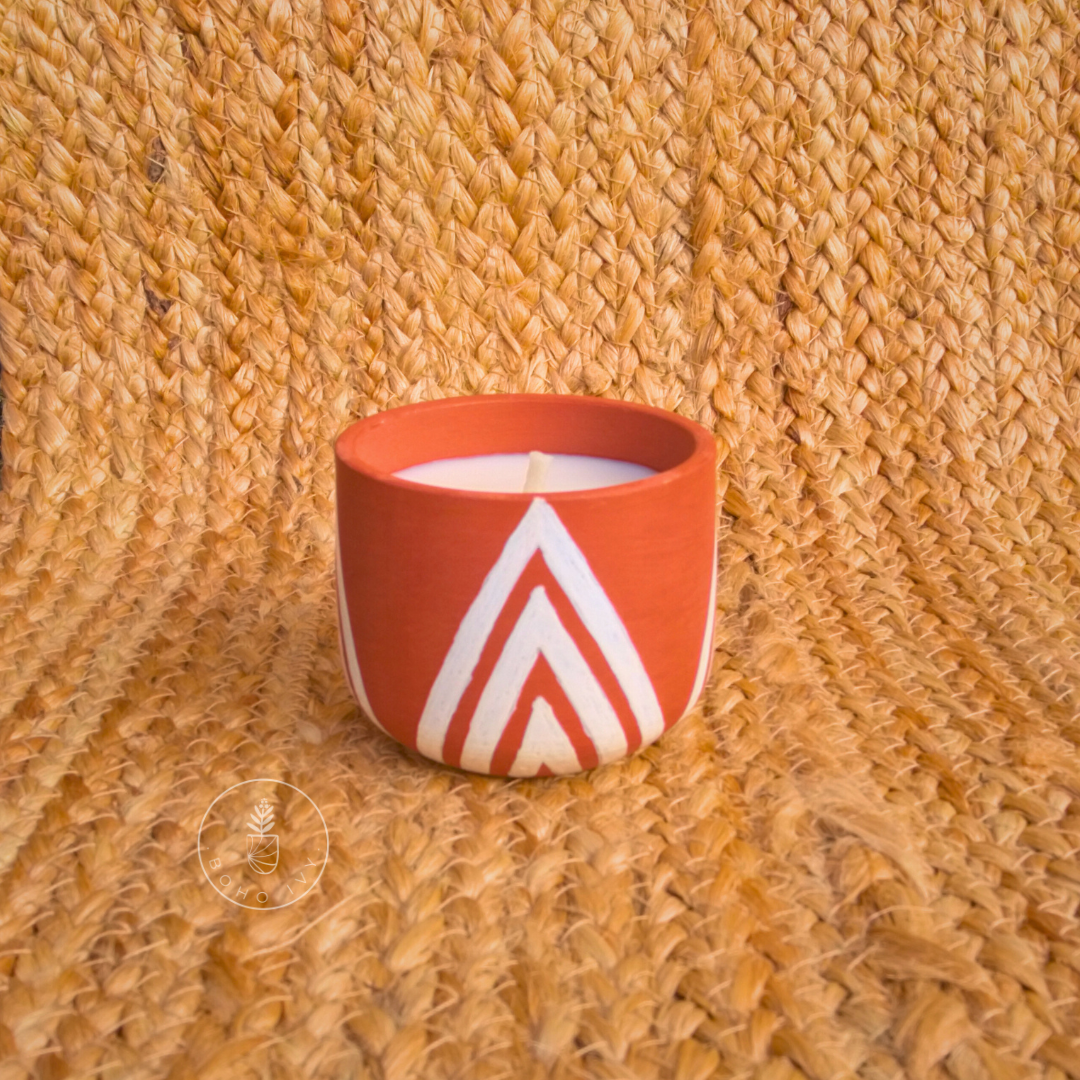Hand Painted Terracotta Soy Wax Candle - Waves