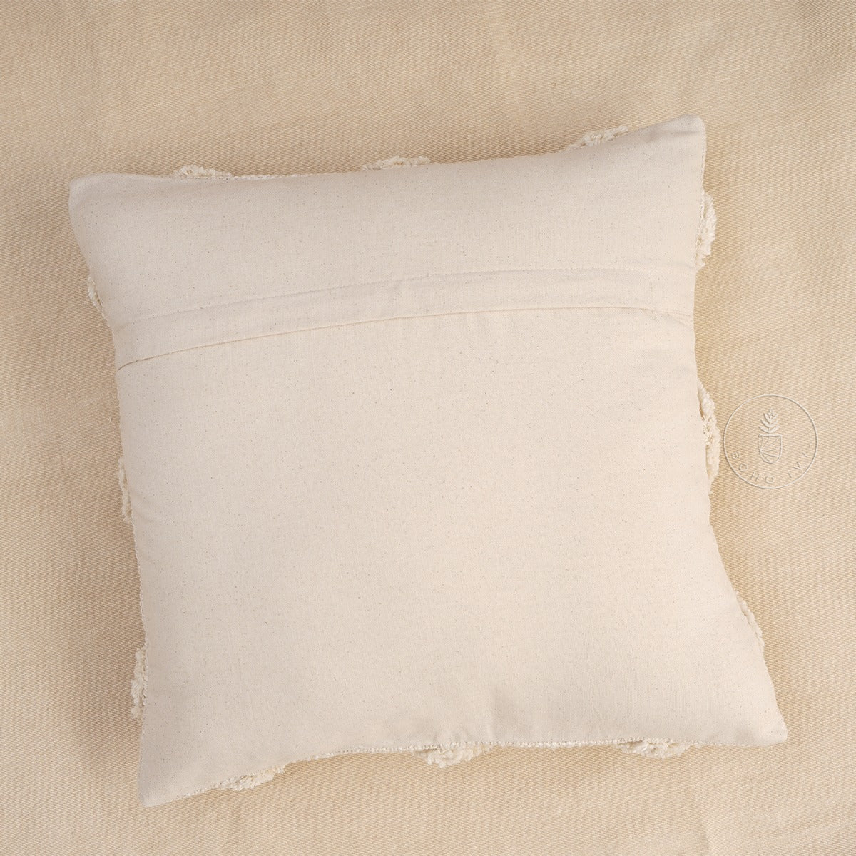 Ivory Tufted Textured Cotton Designer Cushion Cover