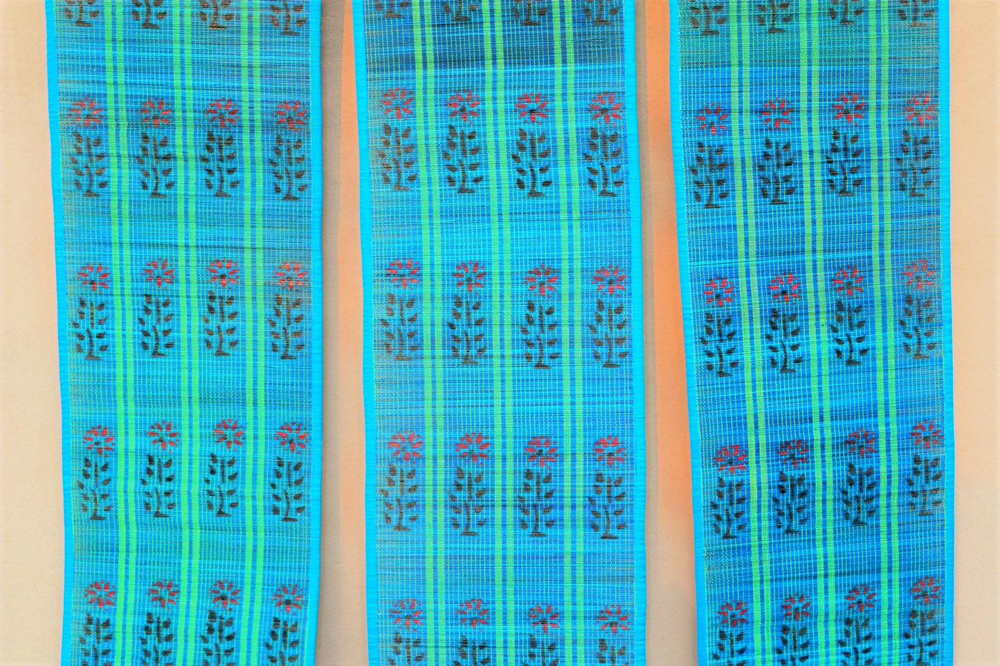 3 PANEL BAMBOO CURTAINS BLUE
