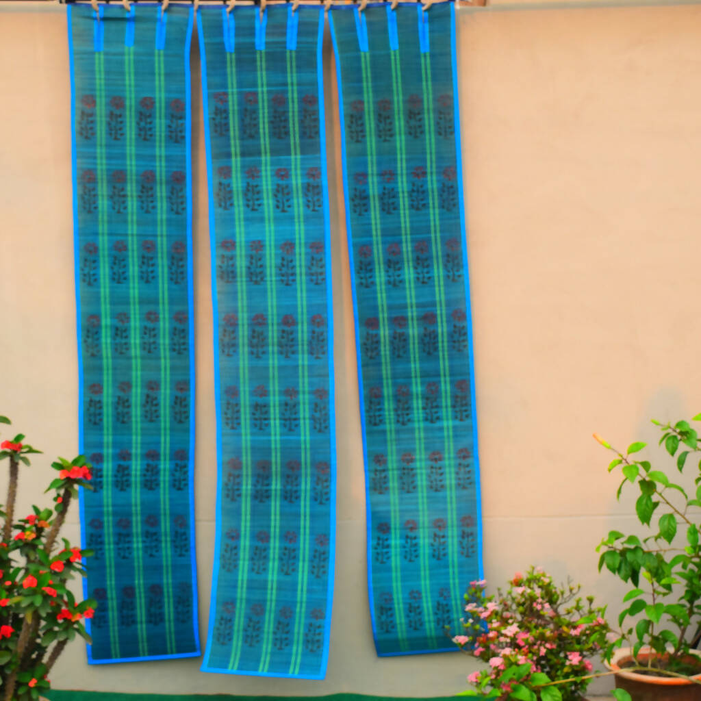 3 PANEL BAMBOO CURTAINS BLUE