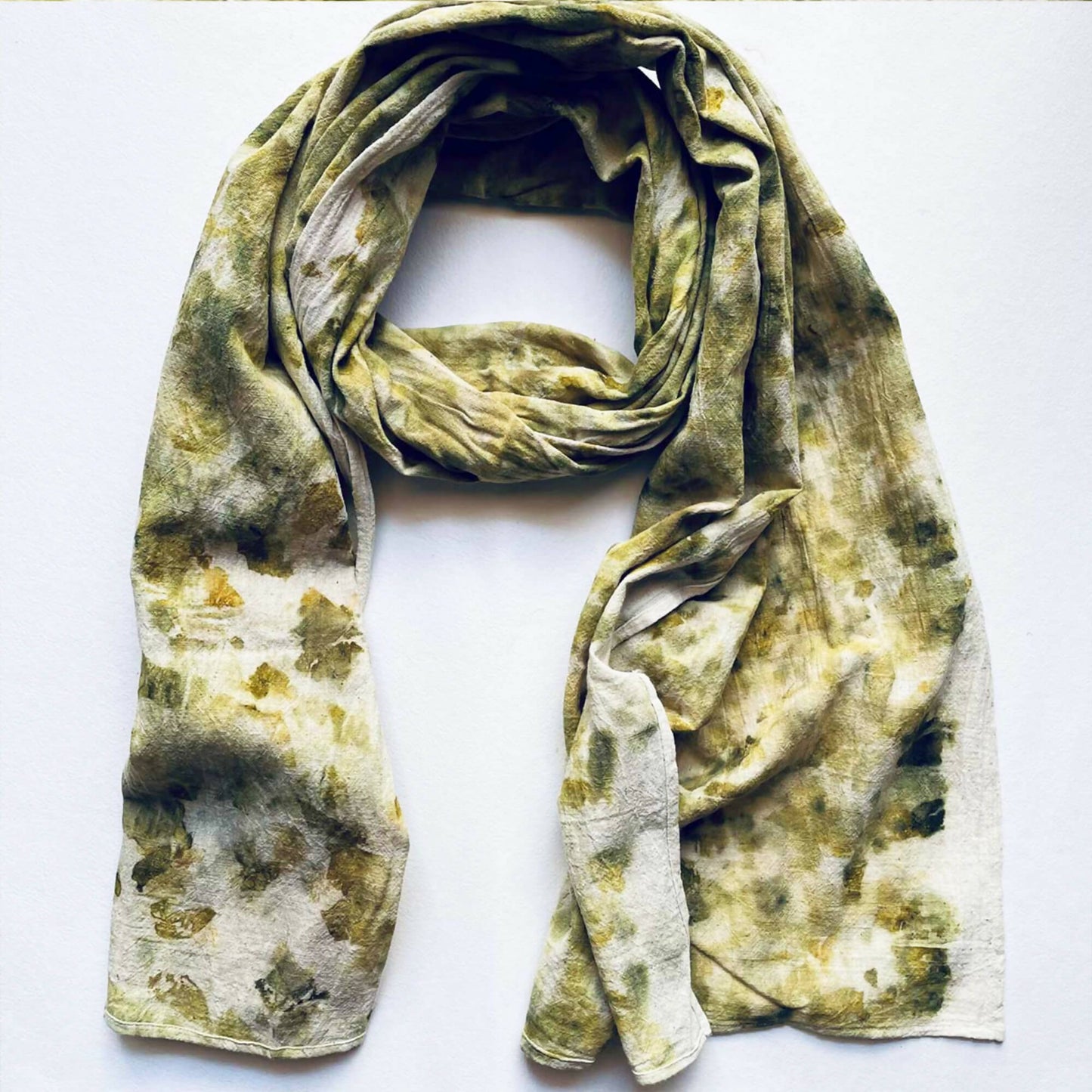Eco-Printed Kala Cotton Stole - Off White with Green