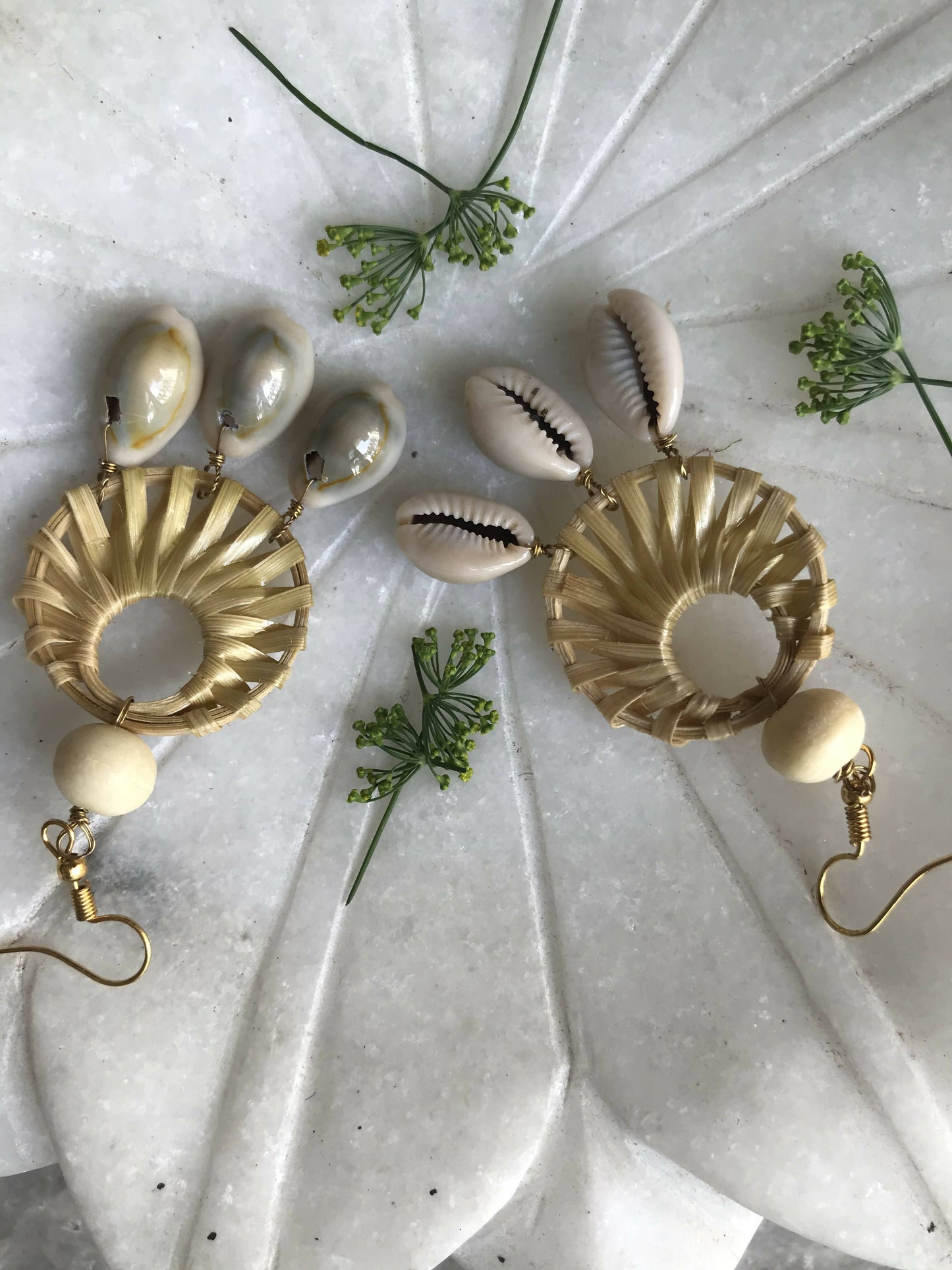 Bamboo Round Sea Shell Earrings