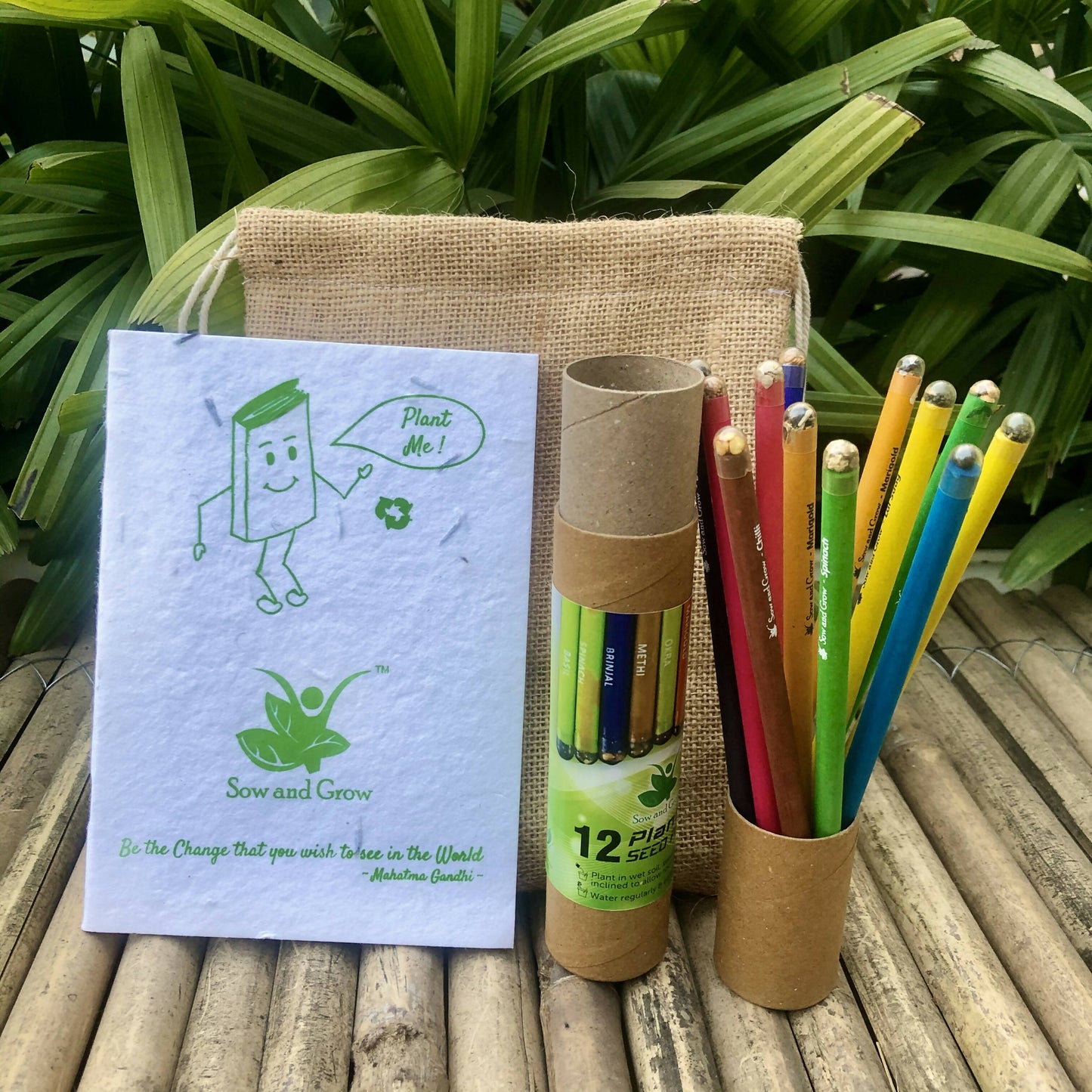 Jute Bag Collection: 1 Plantable Diary and 12 Plantable Pencil Combo in a Re-usable Stationary Box